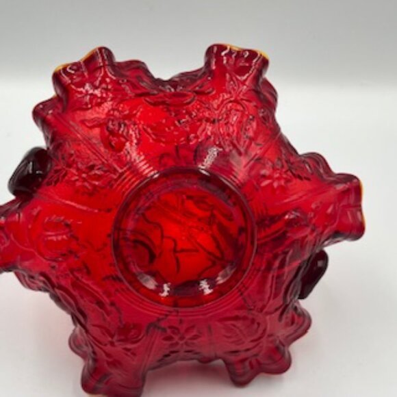 Fenton 1997 Ruby Red Glass Basket Ruffled Edge Hand Blown American Glass - Picture 4 of 8
